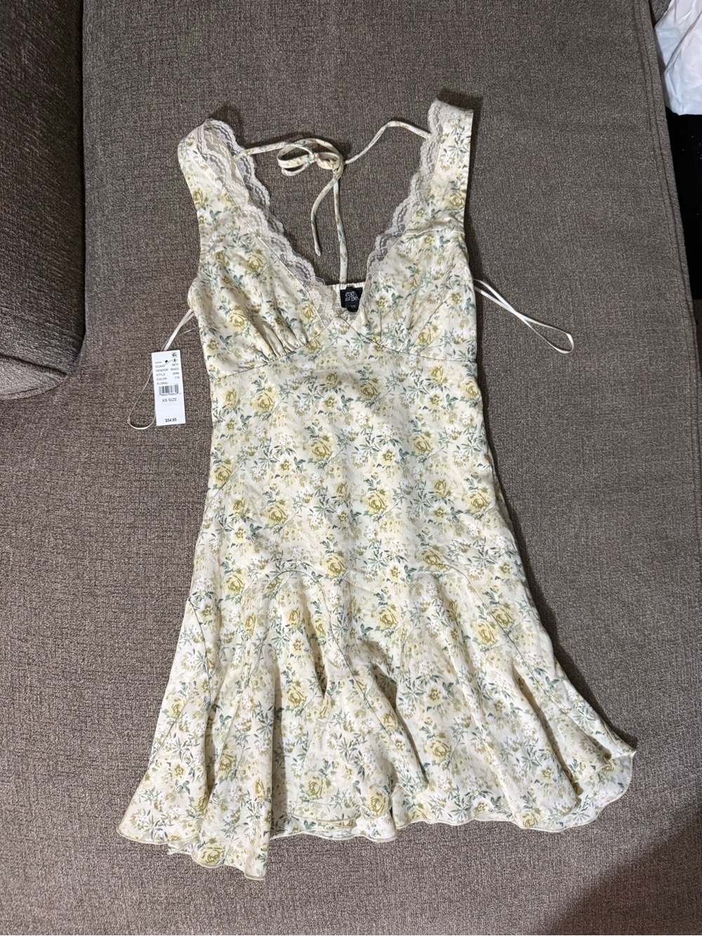 Delicate Yellow Floral Lace-Trim Mini Dress
